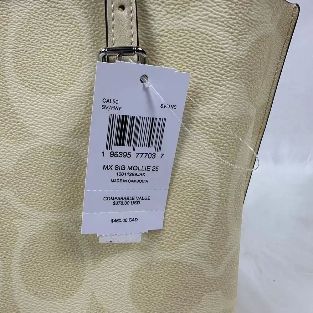 Coach Mollie Tote Bag 25 Signature Canvas CAL50 Signature Canvas/Silver/Hay NWT